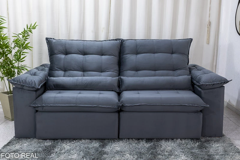 Sofá Retrátil Reclinável 2.30m Emanuelly Veludo Cinza - D28 Soft - Imagem 6