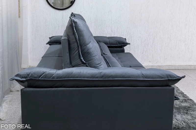 Sofá Retrátil Reclinável 2.30m Emanuelly Veludo Cinza - D28 Soft - Imagem 9