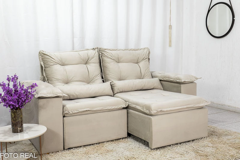 Sofá Retrátil Reclinável 3 Lug. Grécia 2.00m Veludo Bege