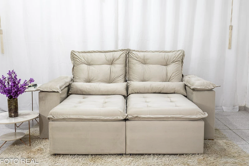 Sofá Retrátil Reclinável 3 Lug. Grécia 2.00m Veludo Bege - Imagem 2