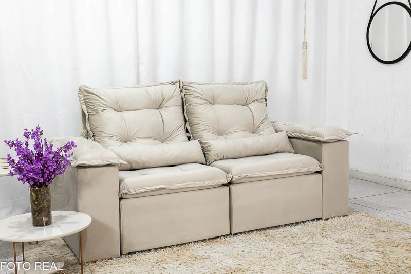 Sofá Retrátil Reclinável 3 Lug. Grécia 2.00m Veludo Bege - Imagem 3