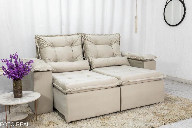 Sofá Retrátil Reclinável 3 Lug. Grécia 2.00m Veludo Bege - Imagem 4