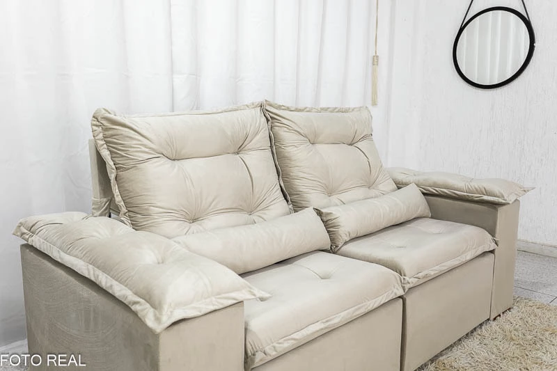 Sofá Retrátil Reclinável 3 Lug. Grécia 2.00m Veludo Bege - Imagem 5