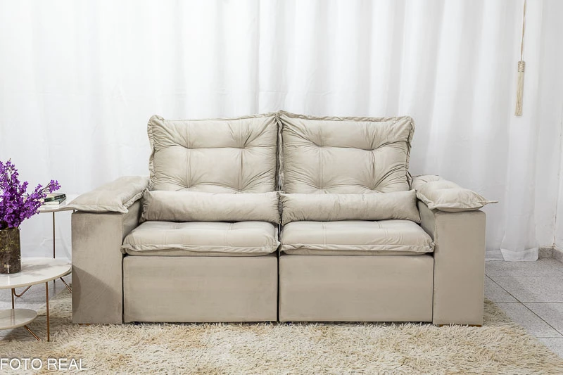 Sofá Retrátil Reclinável 3 Lug. Grécia 2.00m Veludo Bege - Imagem 6