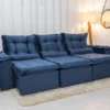 Sofá Retrátil Reclinável Grécia 2.70m Veludo Azul