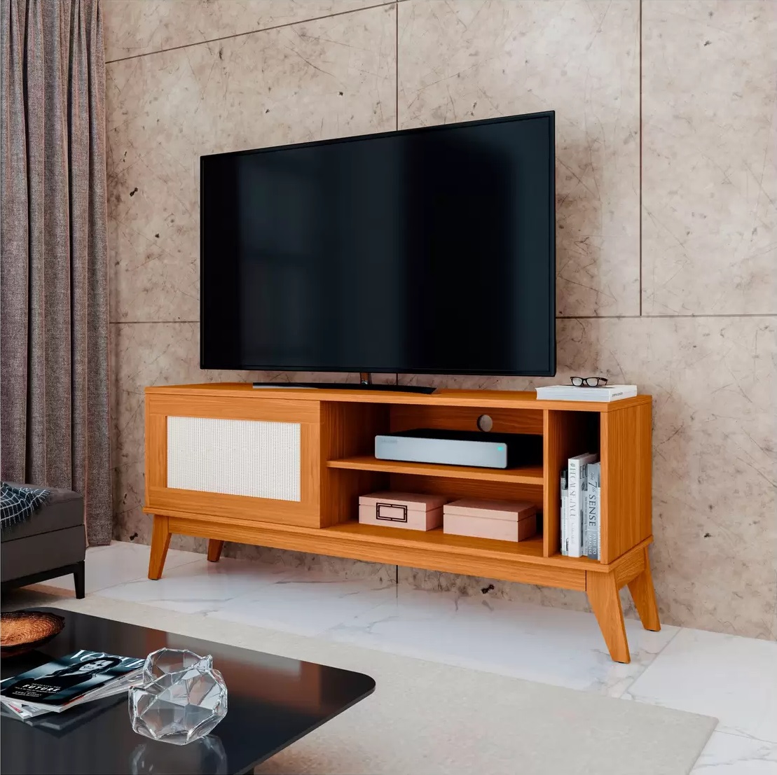 Rack Cayman Larg. 1.36m até 55 Polegadas Cedro – EDN MÓVEIS