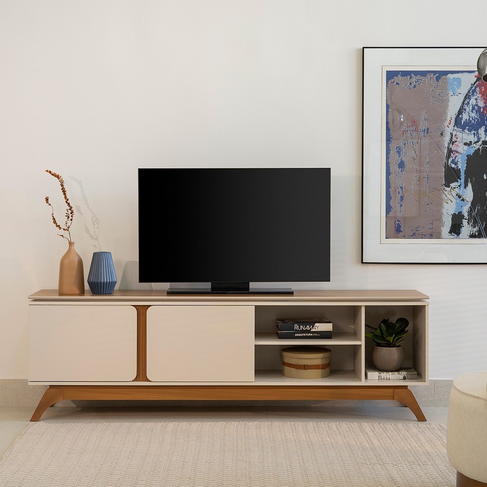 Rack até 70″ Istambul Larg. 2.00m Nature/Off White – LINEA BRASIL