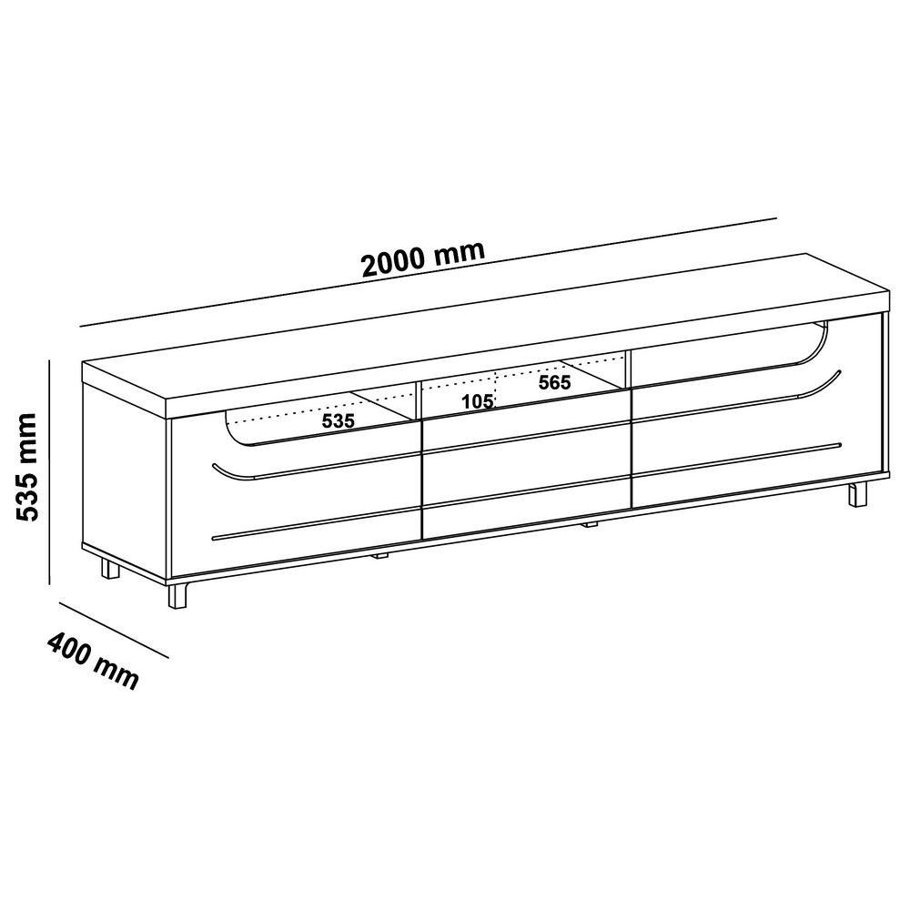 Rack até 75″ Mercury Larg. 2.00m Carvalho/Grafite – ARTELY - Imagem 3