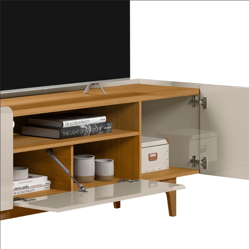 Rack até 75″ Orlando Larg. 1.80m Tauari/Off White Brilho – LINEA BRASIL - Imagem 2