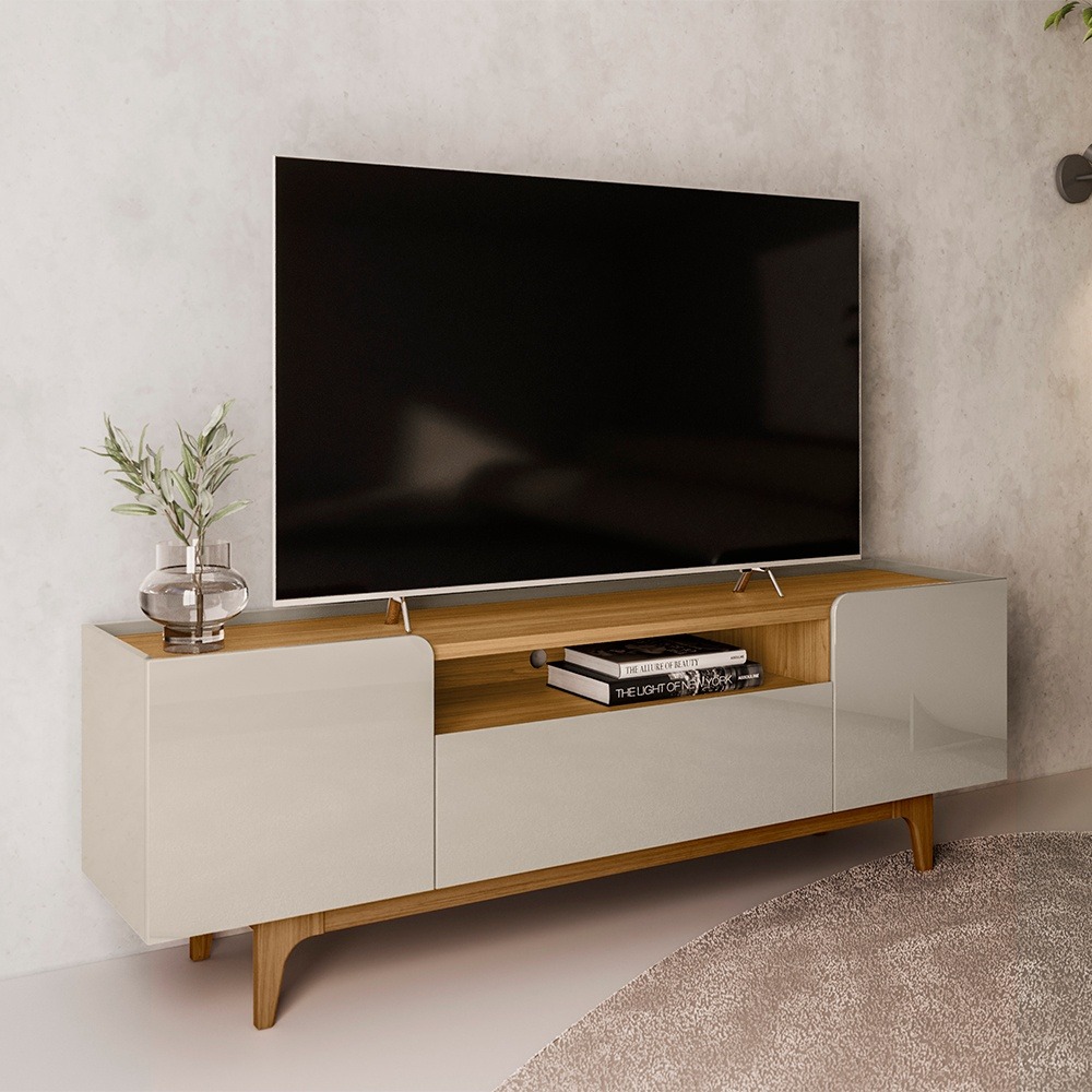 Rack até 75″ Orlando Larg. 1.80m Tauari/Off White Brilho – LINEA BRASIL