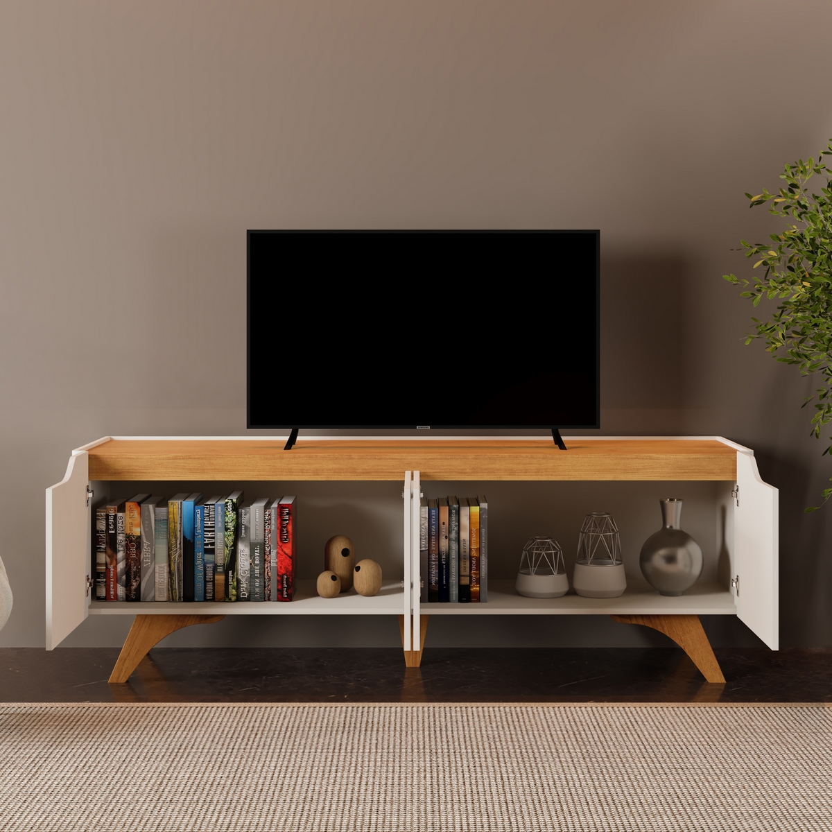 Rack até 75″ Atenas Larg. 1.80m Off White/Naturale – MAVAULAR - Imagem 3