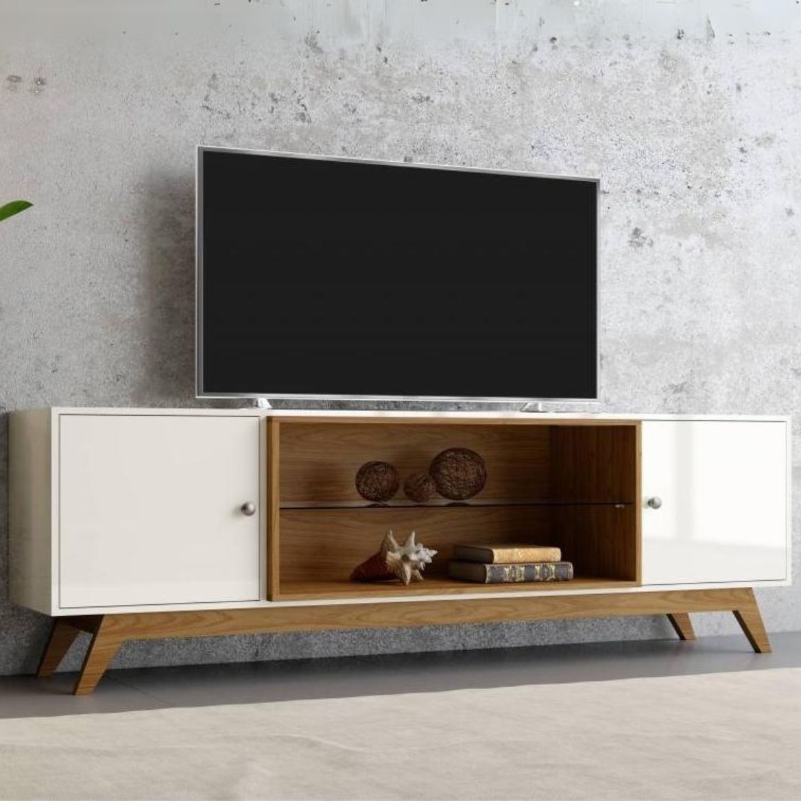 Rack Thor até 60" R418 Larg. 1,80m Off White/Freijó 100% MDF – DALLA COSTA