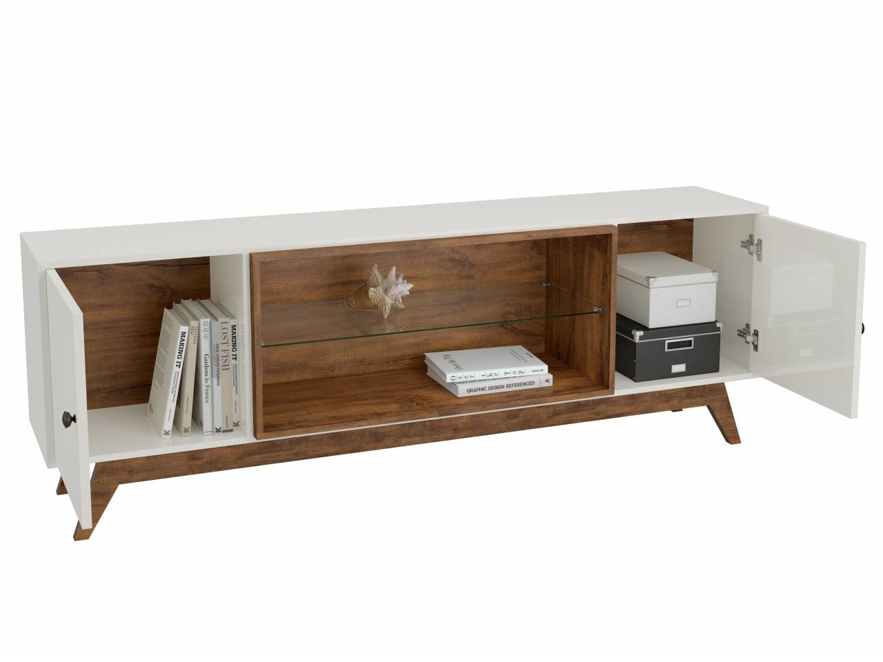 Rack Thor até 60" R418 Larg. 1,80m Off White/Freijó 100% MDF – DALLA COSTA - Imagem 2