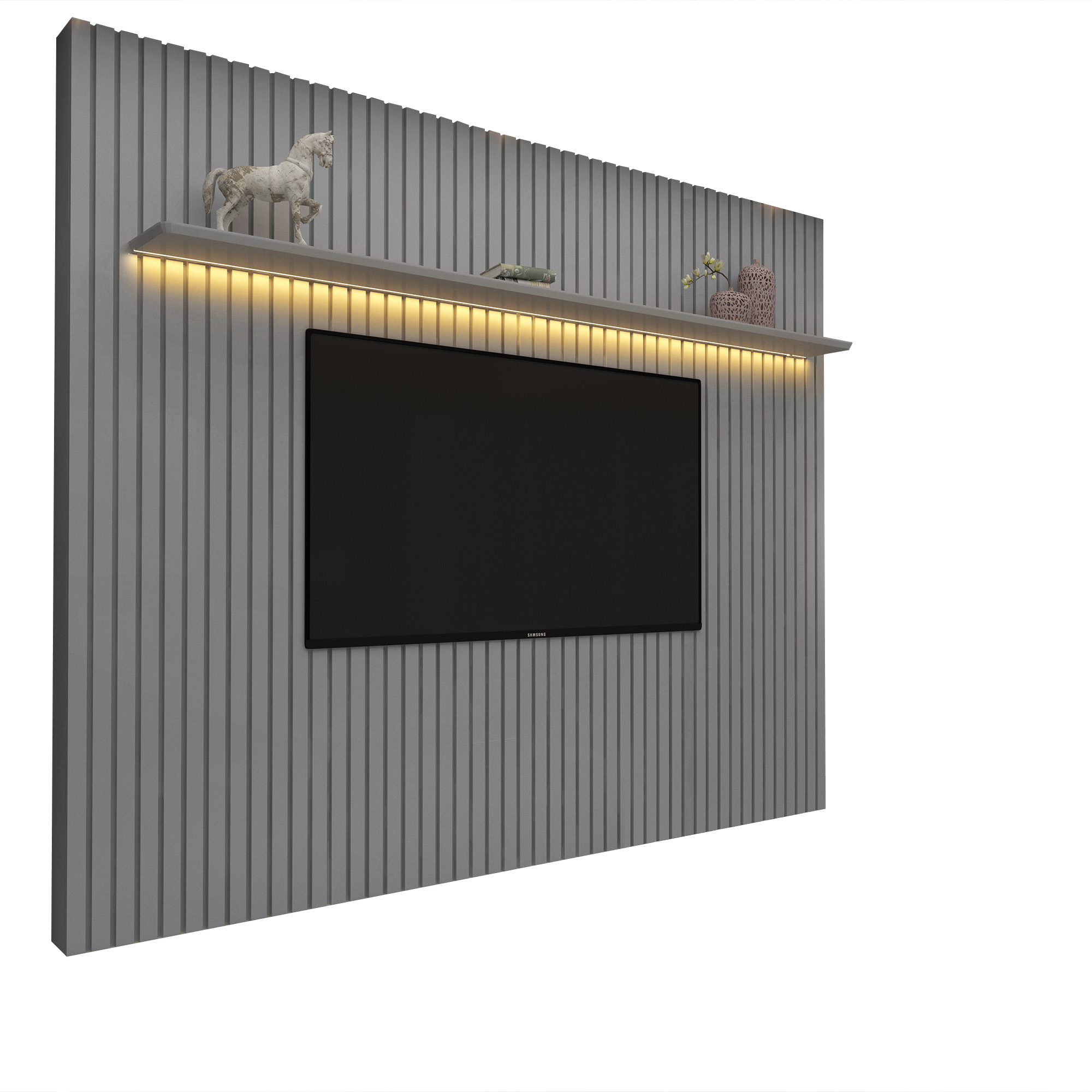 Painel até 85″ Nobre Ripado Larg. 2.30m Cinza – GELIUS - Imagem 5