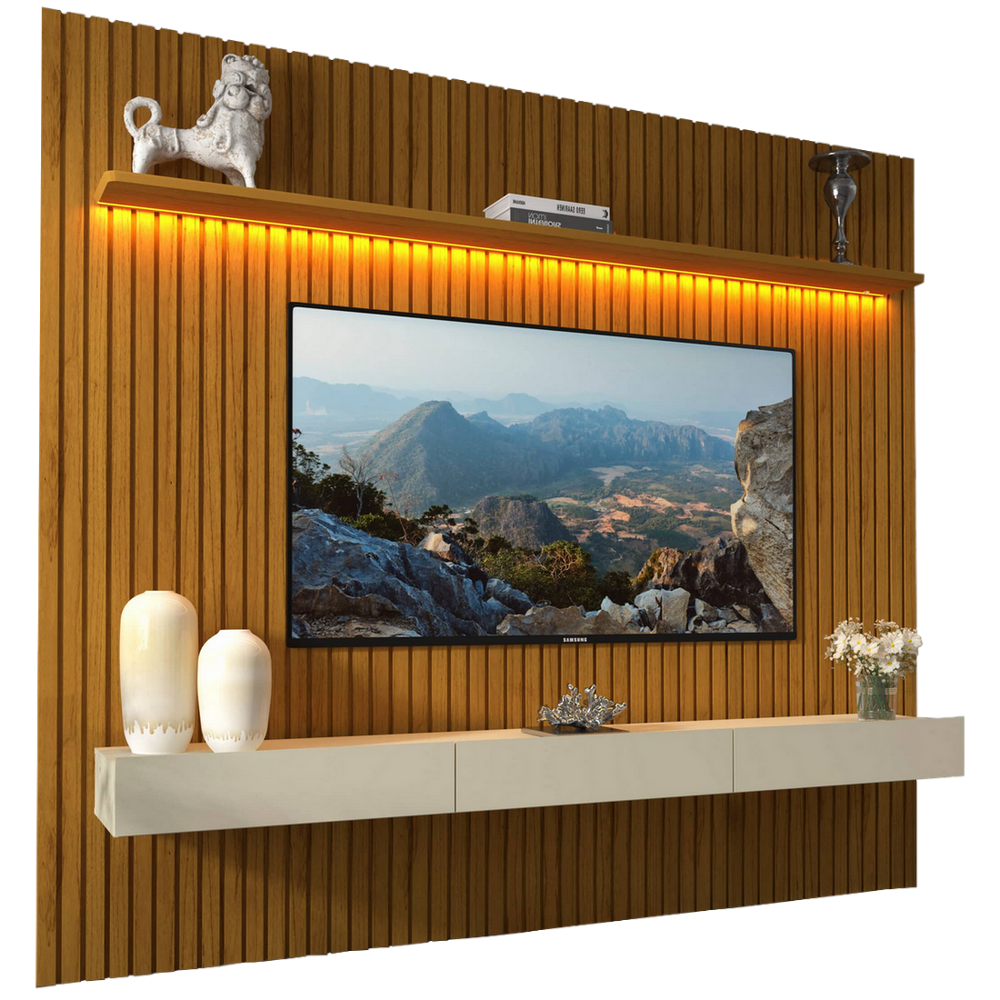 Home até 85″ Nobre Ripado Larg. 2.30m (Com Nicho) Naturale/Off White – GELIUS - Imagem 2