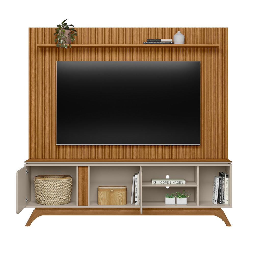 Painel até 75″ Gênova Larg. 2.00m Nature + Rack Istambul Nature/Off White – LINEA BRASIL - Imagem 3