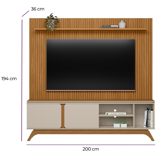 Painel até 75″ Gênova Larg. 2.00m Nature + Rack Istambul Nature/Off White – LINEA BRASIL - Imagem 4