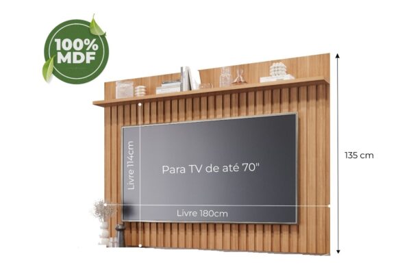 Alternative view of Painel até 70″ Trend Larg. 1.80m Cinamono + Bancada Holanda Cinamono – PERMÓBILI