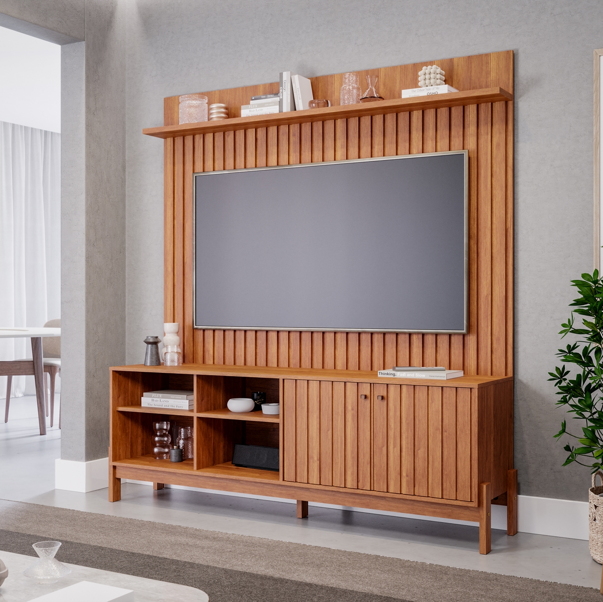 Painel até 70″ Trend Larg. 1.80m Cinamono + Bancada Holanda Cinamono – PERMÓBILI
