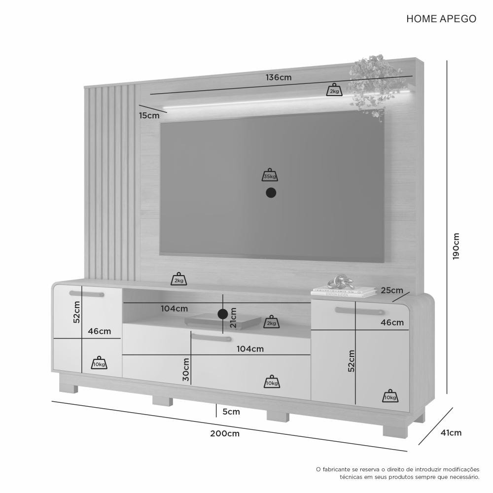Home Apego Larg. 2.00m Até 65" Cinamono/Off White – JCM MOVELARIA - Imagem 7