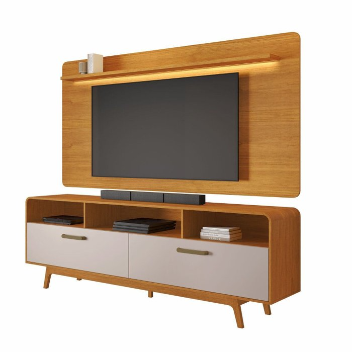 Painel até 70″ Cristal Larg. 2.00m Cinamono + Rack Cristal Cinamono/Off White – JCM MOVELARIA - Imagem 5