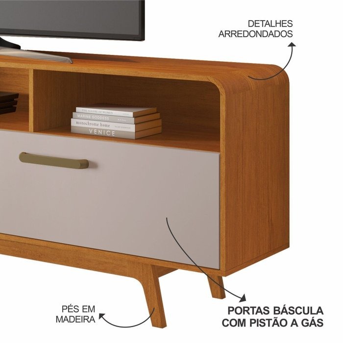 Painel até 70″ Cristal Larg. 2.00m Cinamono + Rack Cristal Cinamono/Off White – JCM MOVELARIA - Imagem 7