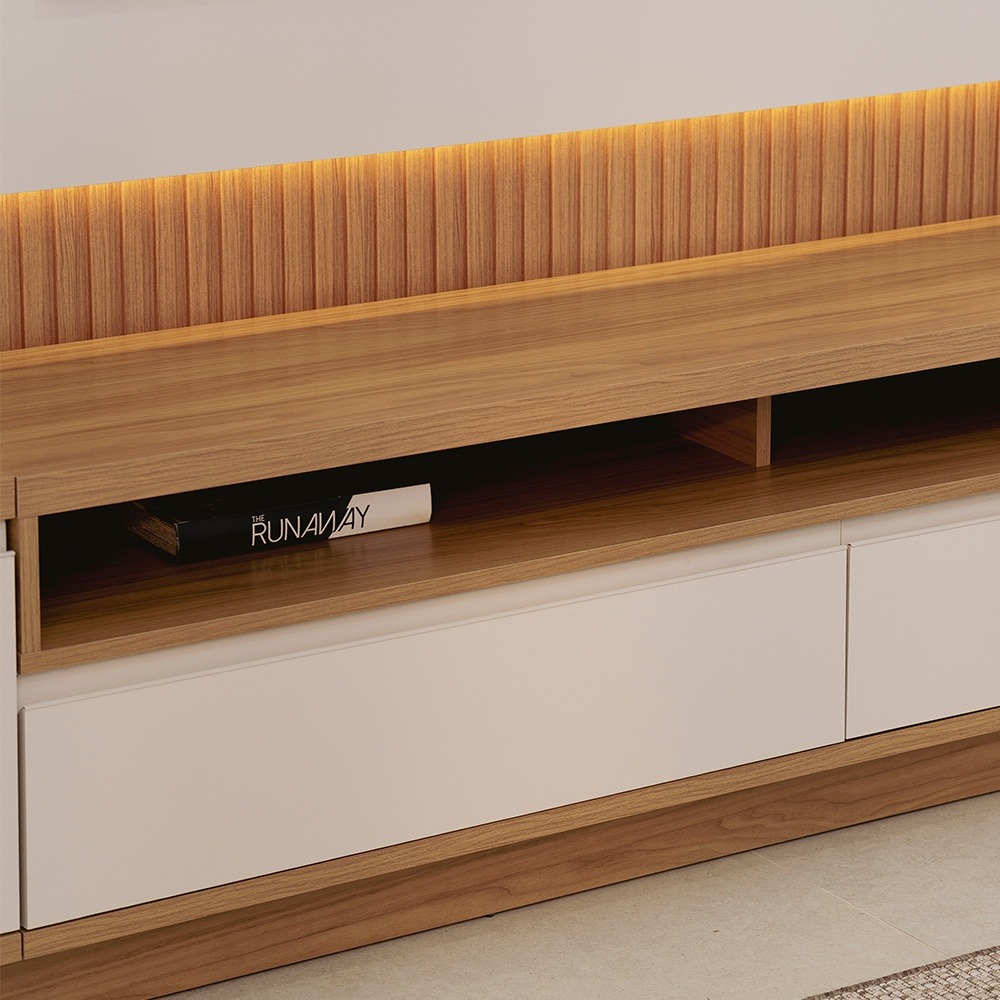 Painel até 70″ + Rack São Paulo Larg. 1.80m Tauari/Off White Fosco – LINEA BRASIL - Imagem 3