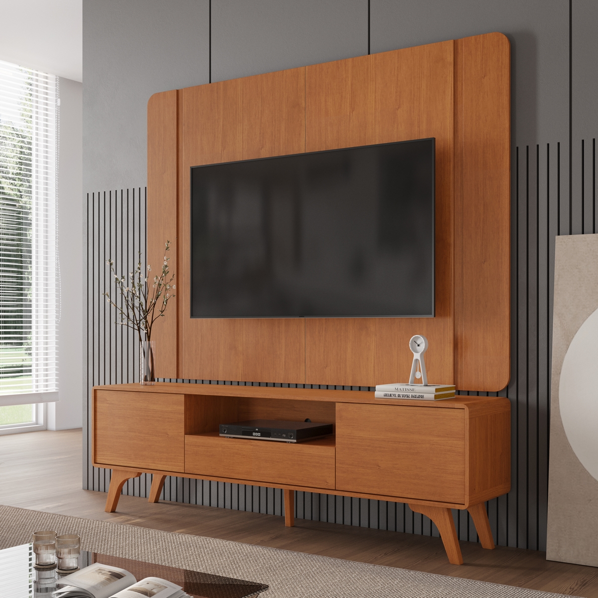 Painel + Rack até 58″ Sinus Larg. 1.80m Naturale – MAVAULAR