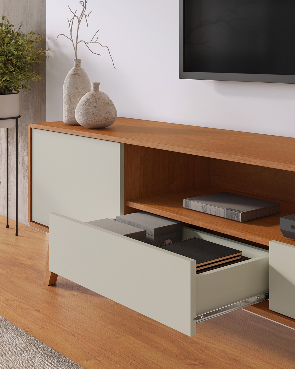 Painel + Rack até 58″ Sinus Larg. 1.80m Naturale/Off White – MAVAULAR - Imagem 3