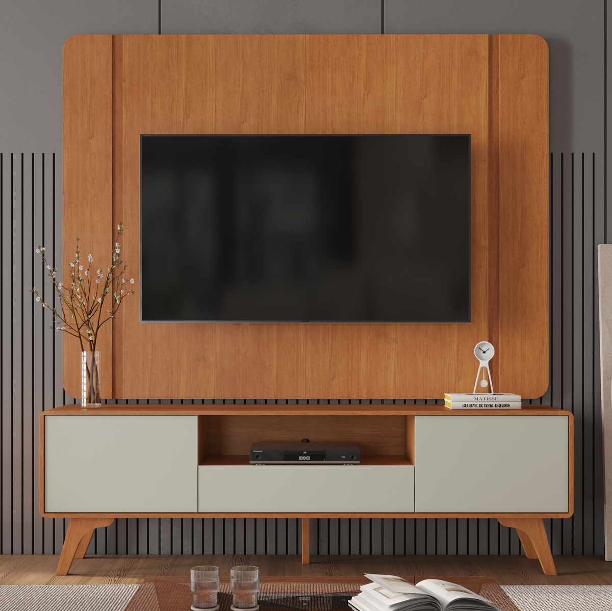 Painel + Rack até 58″ Sinus Larg. 1.80m Naturale/Off White – MAVAULAR - Imagem 2