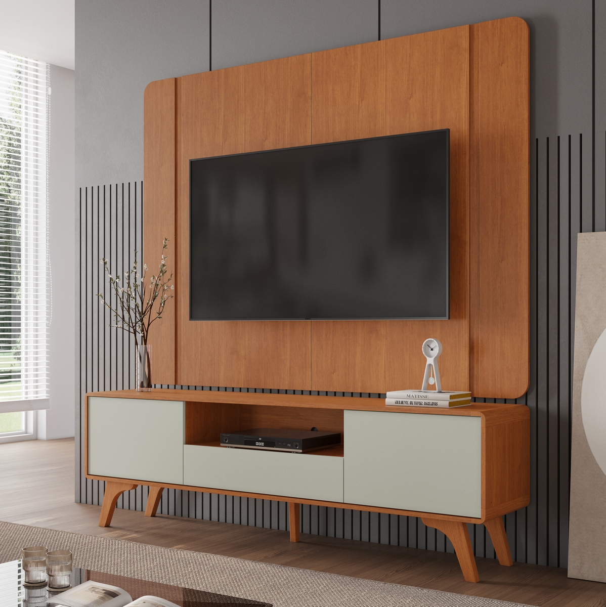 Painel + Rack até 58″ Sinus Larg. 1.80m Naturale/Off White – MAVAULAR