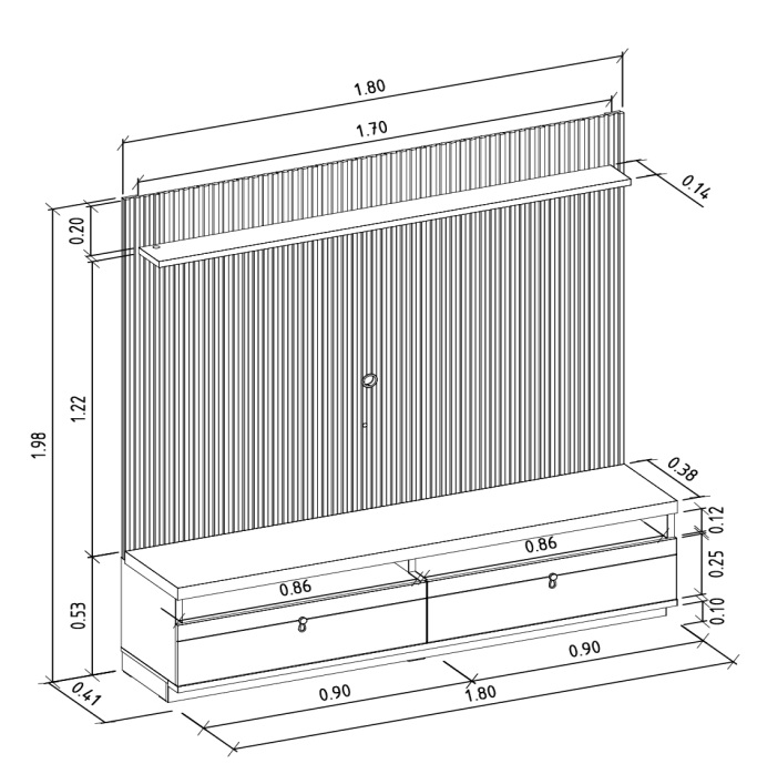Painel + Rack até 75″ Ouro Preto Larg. 1.80m Nature/Off White – LINEA BRASIL - Imagem 4