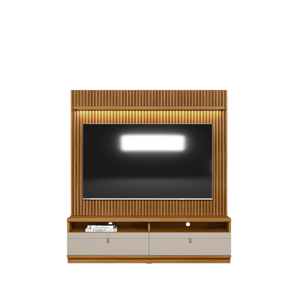 Painel + Rack até 75″ Ouro Preto Larg. 1.80m Nature/Off White – LINEA BRASIL - Imagem 5