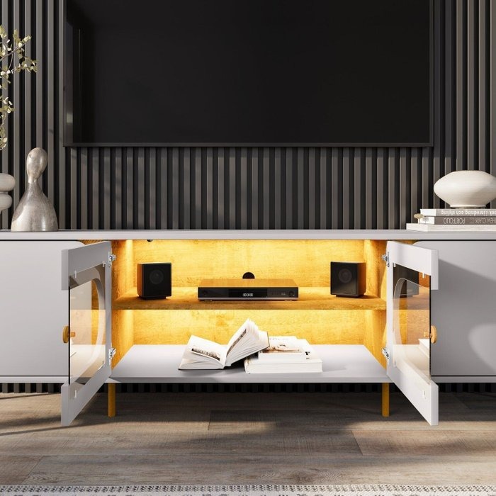 Painel até 75″ Maresias Larg. 1.80m + Rack Juquehy Off White/Naturale – BECHARA - Imagem 3