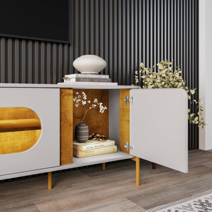 Painel até 75″ Maresias Larg. 1.80m + Rack Juquehy Off White/Naturale – BECHARA - Imagem 2