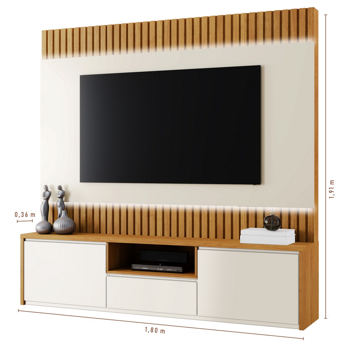 Home até 58″ Aurora Larg. 1,80m 100% MDF Naturale/Off White – MAVAULAR