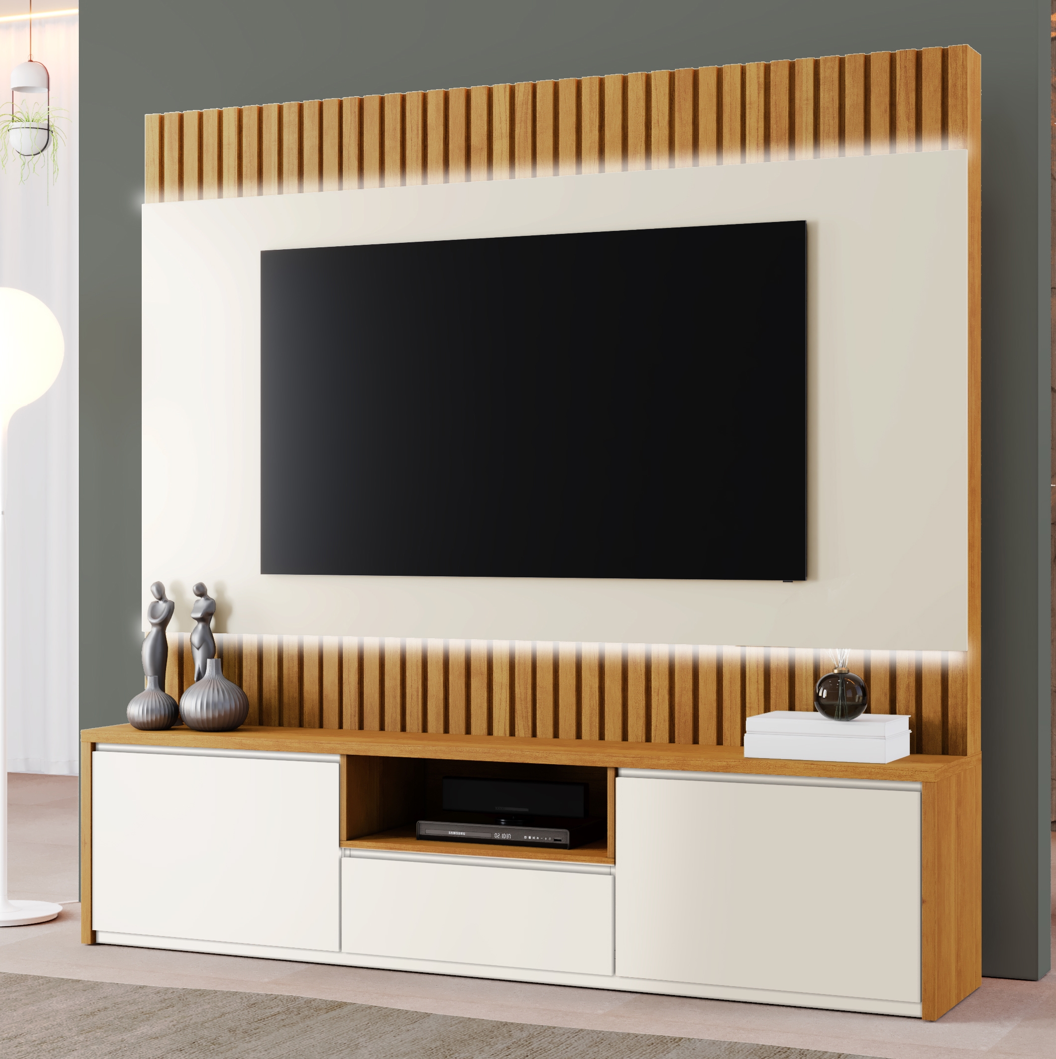 Home até 58″ Aurora Larg. 1,80m 100% MDF Naturale/Off White – MAVAULAR - Imagem 2