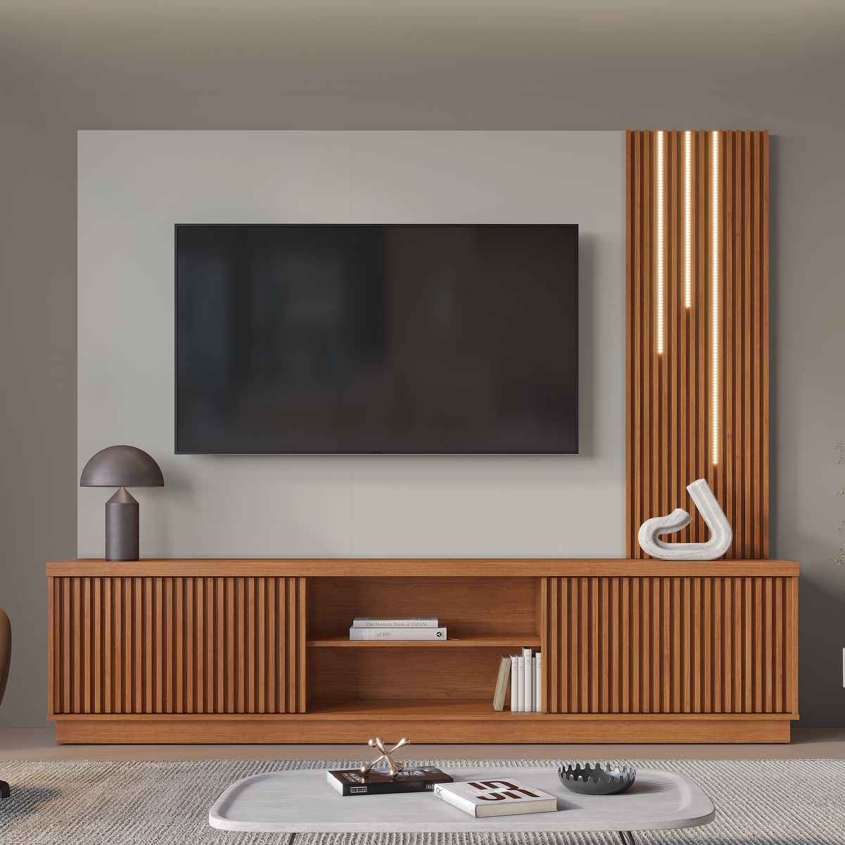 Home Theater até 75″ Valência/Arezzo New LED Larg. 2.20m Naturale/Off White – MAVAULAR