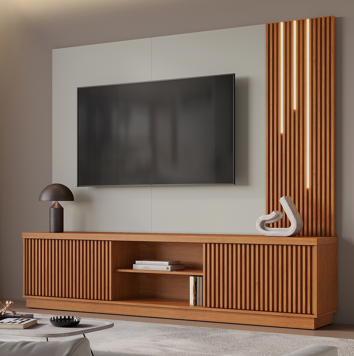 Home Theater até 75″ Valência/Arezzo New LED Larg. 2.20m Naturale/Off White – MAVAULAR - Imagem 2