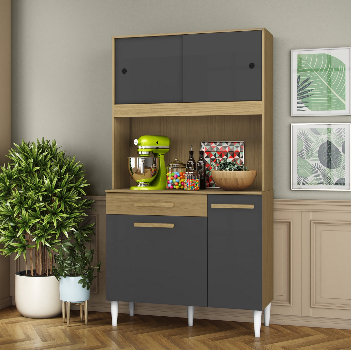 Kit Cozinha 4P1G Larg. 0.91m m Atacama/Grafite – ARAMÓVEIS