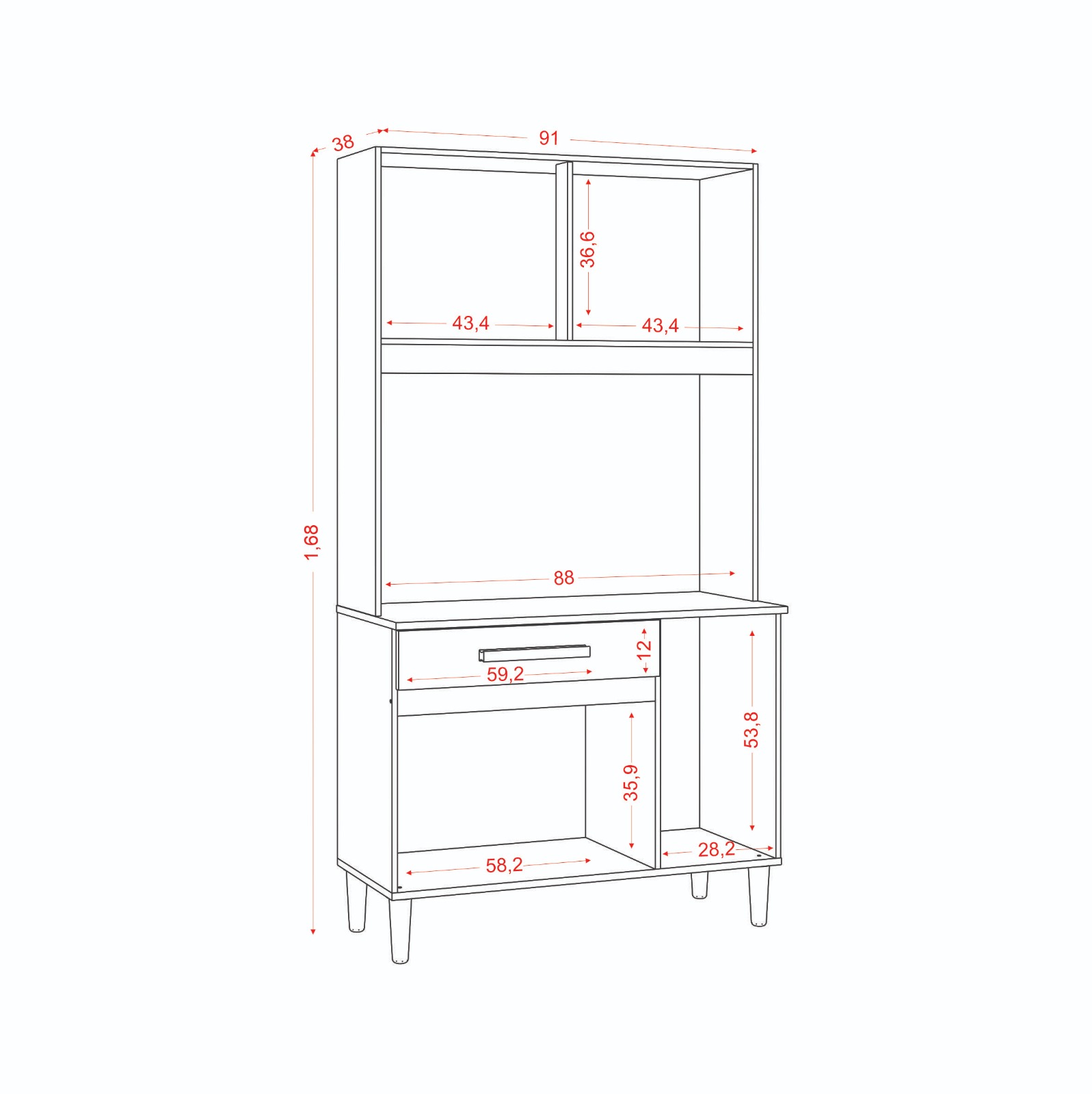 Kit Cozinha 4P1G Larg. 0.91m Atacama/Off White – ARAMÓVEIS - Imagem 4