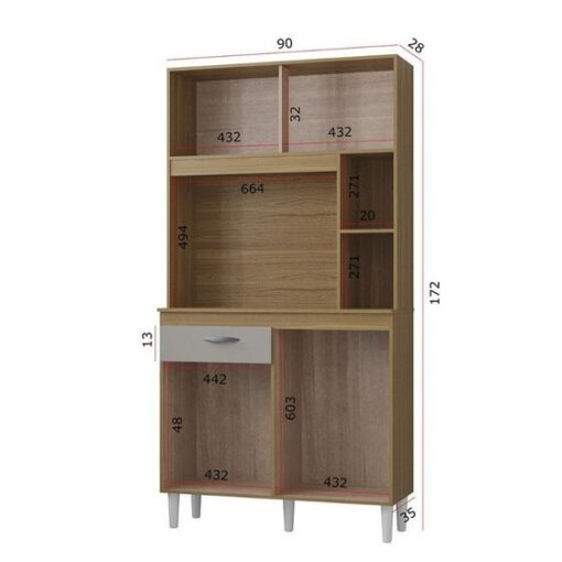 Alternative view of Kit Cozinha Duda Larg. 0.90m Damasco/Ripado/Off White – POQUEMA