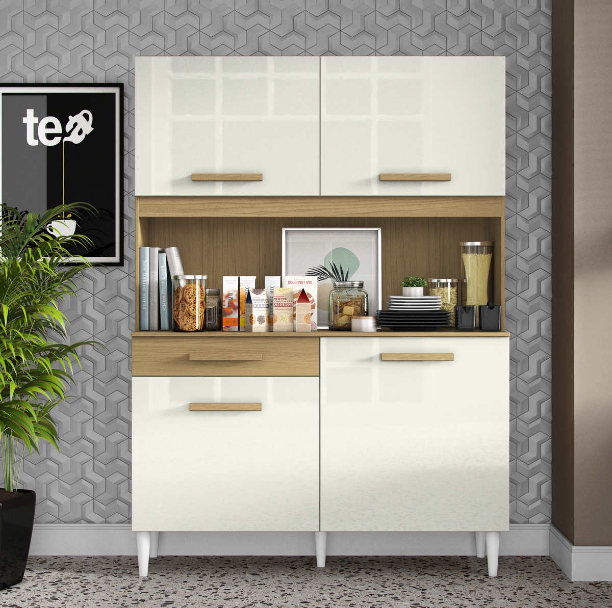 Kit Cozinha 4P1G Larg. 1.21m m Atacama/Off White – ARAMÓVEIS