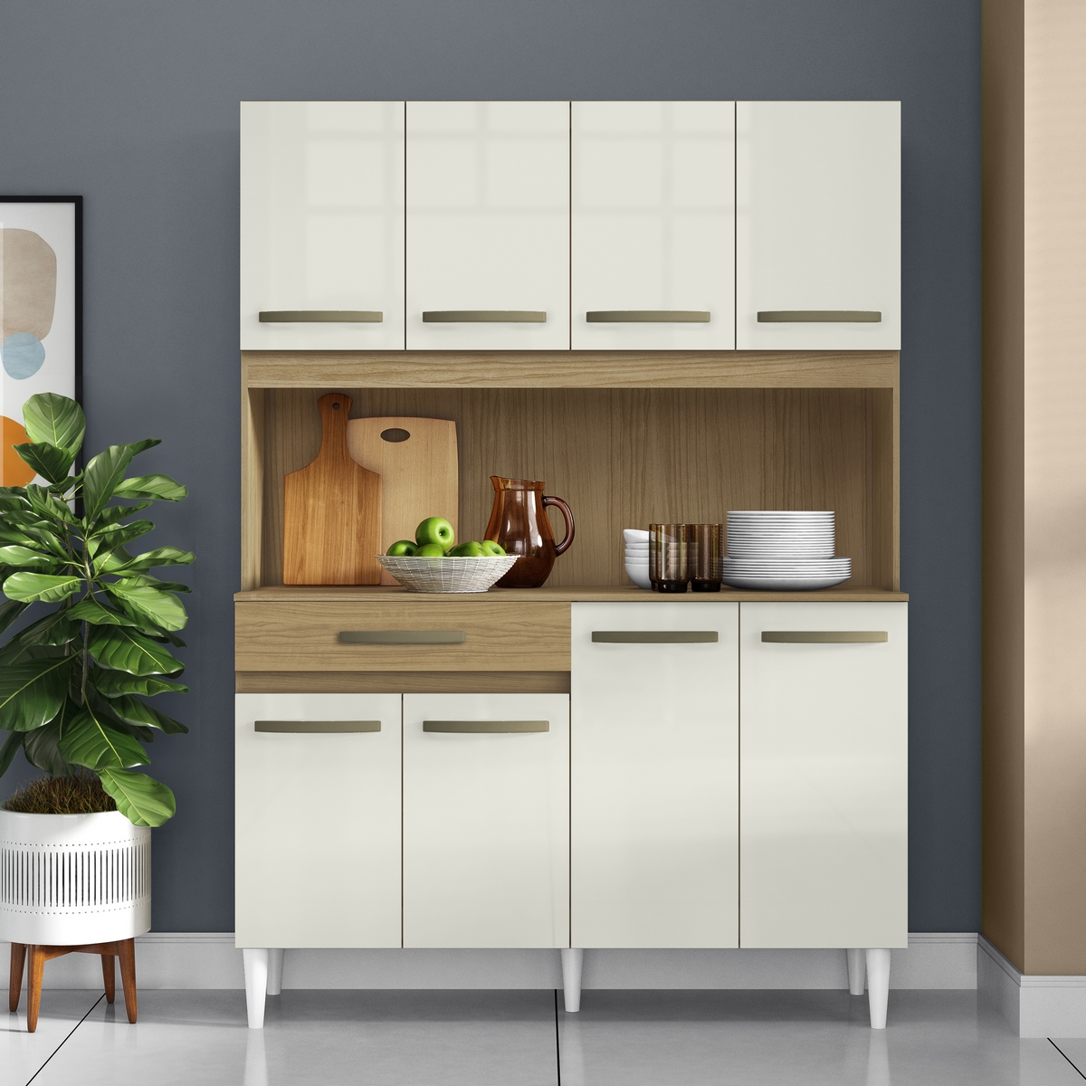 Kit Cozinha 8 Portas Cleo Larg. 1.21m Atacama/Off White – ARAMÓVEIS