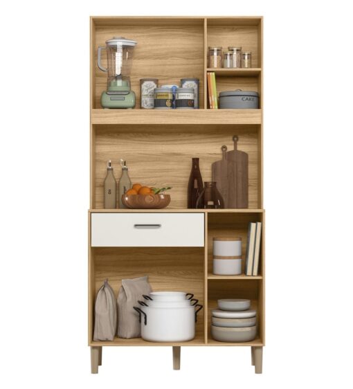 Alternative view of Kit Cozinha Erva Doce Larg. 0.90m Freijó/Off White Cristal – NICIOLI