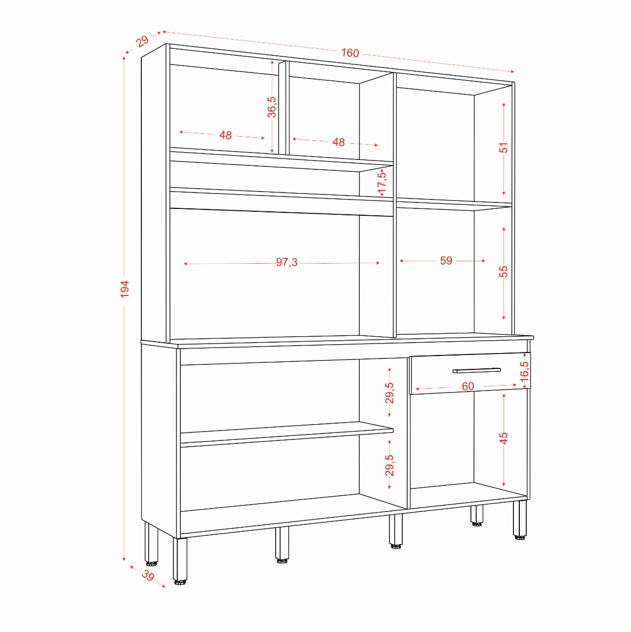 Kit Cozinha Siena Larg. 1.60m Atacama/Off White – ARAMÓVEIS - Imagem 3