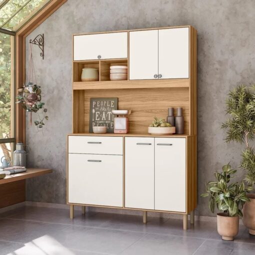 Kit Cozinha Erva Doce Larg. 1.20m Freijó/Off White Cristal – NICIOLI