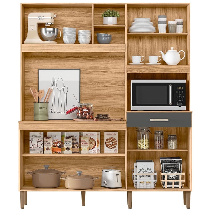 Kit Cozinha Yara Larg. 1.60m Freijó/Chumbo/Ripado – NICIOLI - Imagem 3