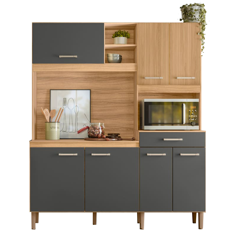 Kit Cozinha Yara Larg. 1.60m Freijó/Chumbo/Ripado – NICIOLI - Imagem 2