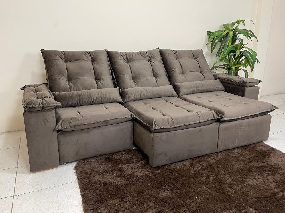 Sofá Retrátil Reclinável Atenas 2.70m – Marrom Veludo - Imagem 2